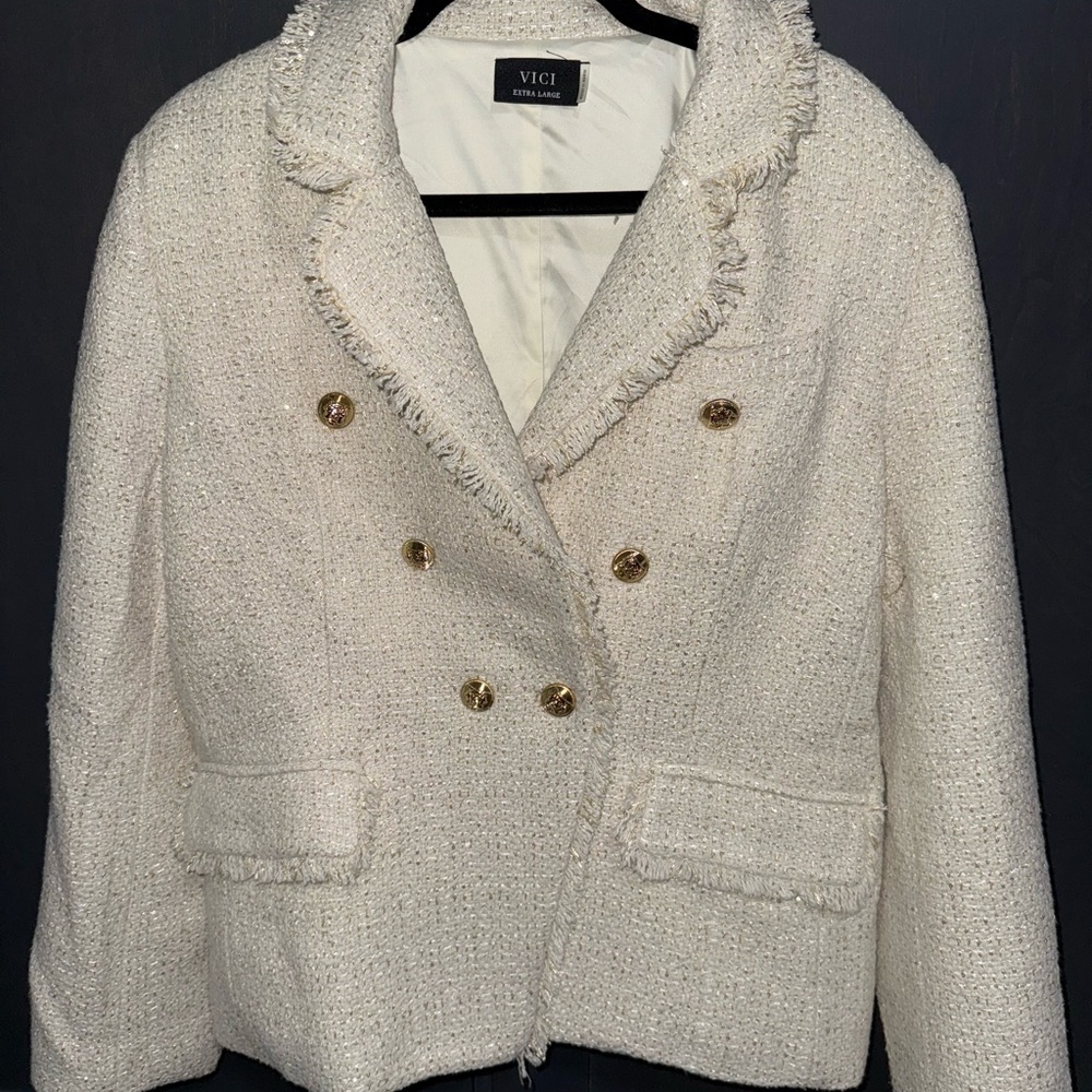 Vici Cream Double-Breasted Tweed Jacket - Picture 3 of 12